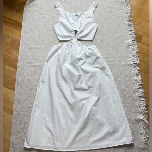 NEW Anine Bing Dione White Poplin Cotton Cut Out Midi Dress L - Picture 2 of 10